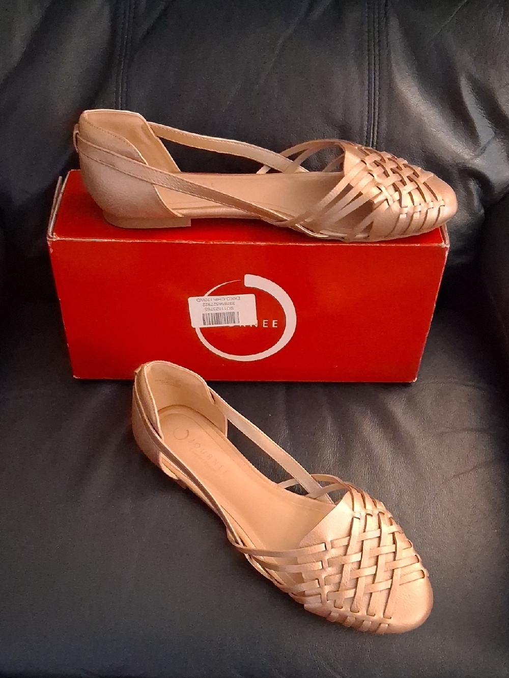 Journee Ekko Champagne Gold Slip-on Summer Huarache Flats Vegan Leather Sz 12W - Picture 3 of 9